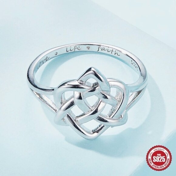 NWT S925 Sterling Silver Stamped Celtic Love Heart Knot Ring Sz.7 - Picture 6 of 12